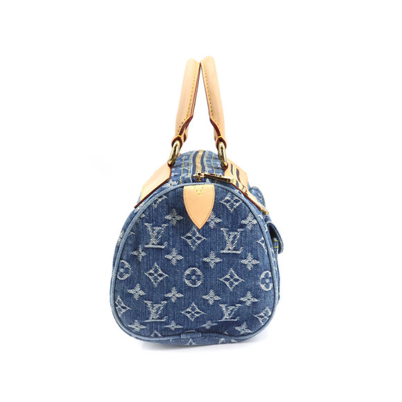 Louis Vuitton Monogram Denim Neo Speedy Hand Bag Canvas Leather Blue - Picture 3 of 7